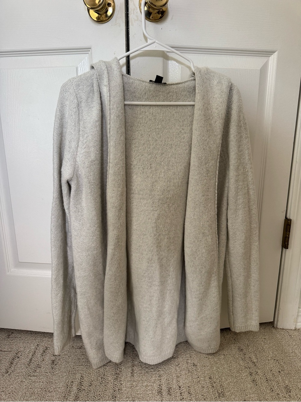 Ann Taylor Open-Front Hooded Cardigan in Light Gray
